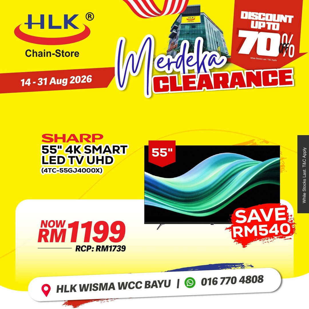 HLK-Chain-Store-Malaysia-Merdeka-Clearance-Sale-3 14-31 August 2026: HLK (Chain-Store) Malaysia: Merdeka Clearance Sale with Up to 70% Off Home Appliances, TVs, Air Conditioners and More