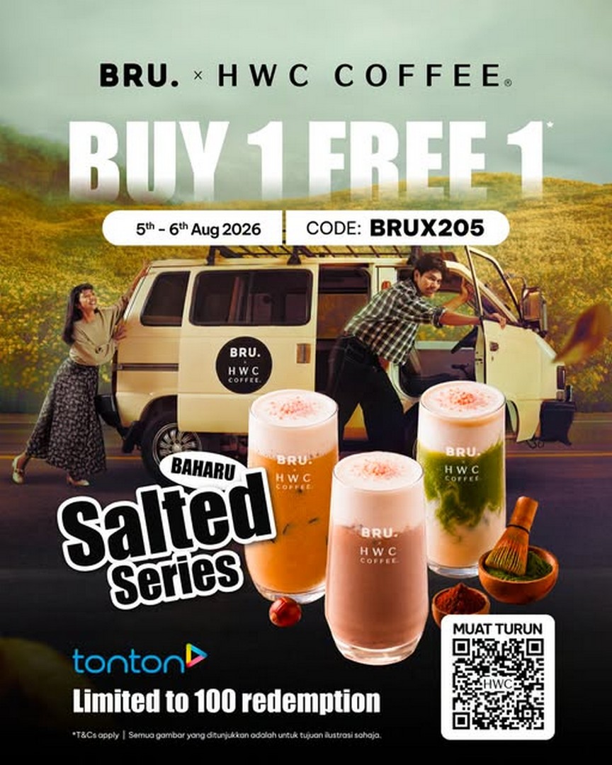 HWC-Coffee-Malaysia-BRU.-x-HWC-Coffee-Salted-Series-Buy-1-Free-1 5-6 August 2026: HWC Coffee Malaysia BRU. x HWC Coffee Salted Series Buy 1 Free 1 Promotion with App Promo Code BRUX205