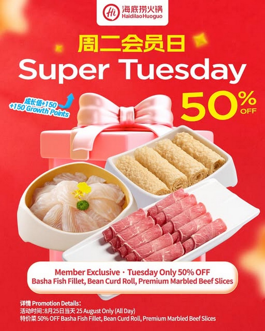 Haidilao-Malaysia-Super-Tuesday-50-OFF-Promotion-1 25 August 2026: Haidilao Malaysia: Super Tuesday 50% OFF Promotion on Selected Member Favourite Dishes