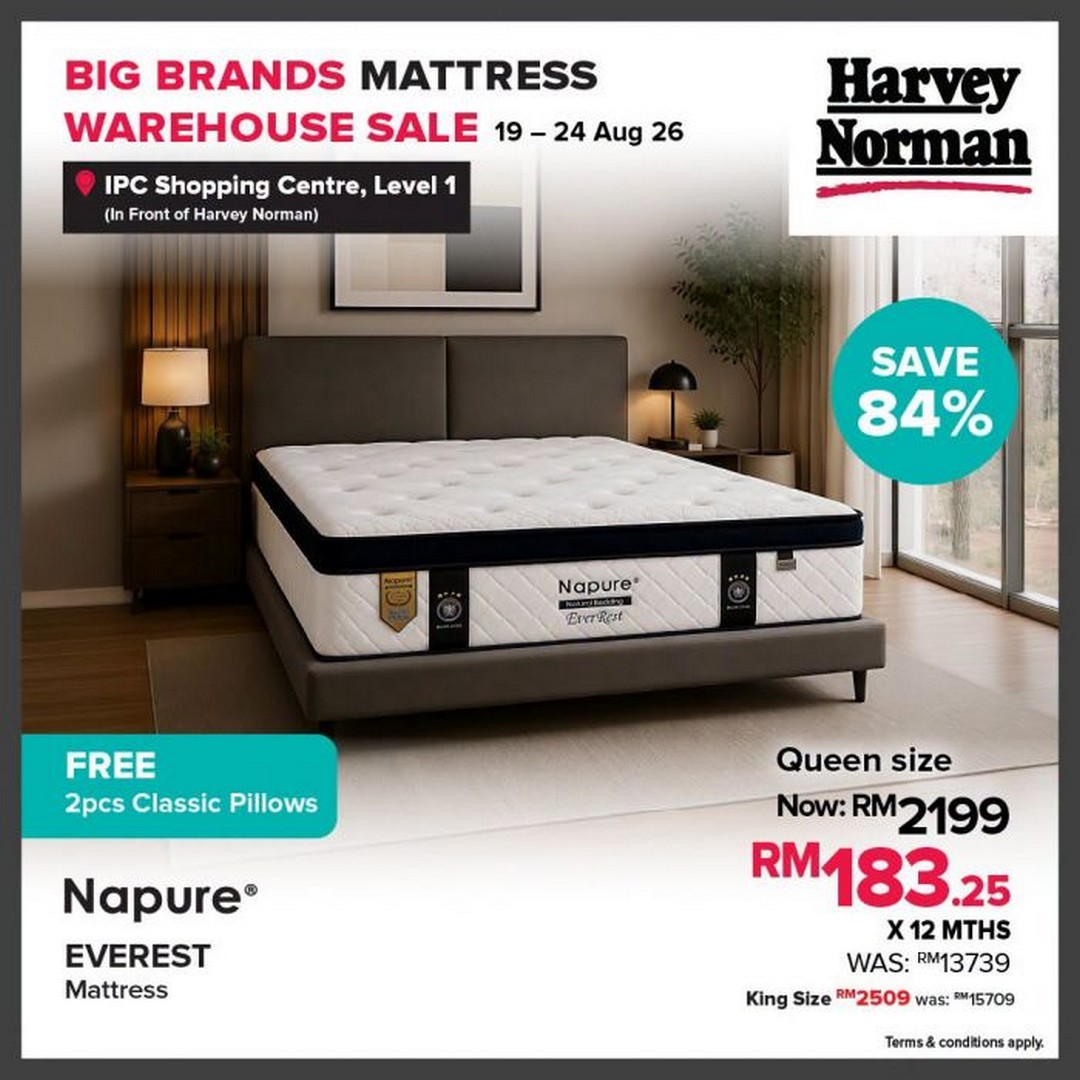 Harvey-Norman-Big-Brands-Mattress-Warehouse-Sale-5 19-24 August 2026: Harvey Norman: Big Brands Mattress Warehouse Sale Up to 80% OFF + Extra 20% OFF at IPC Shopping Centre