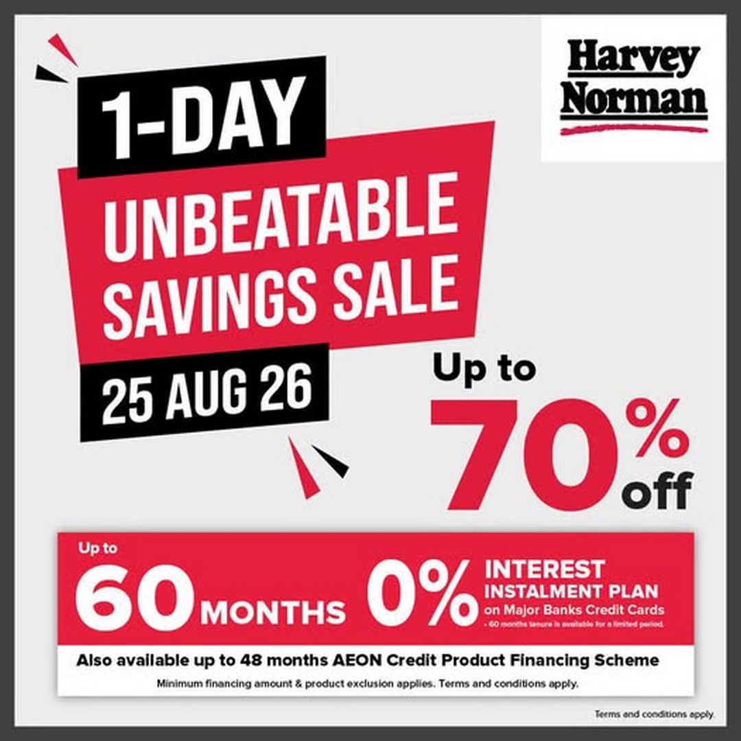 Harvey-Norman-Malaysia-1-Day-Unbeatable-Savings-Sale 25 August 2026: Harvey Norman Malaysia: 1-Day Unbeatable Savings Sale with Up to 70% Off on Electrical, Computers, Furniture and Bedding