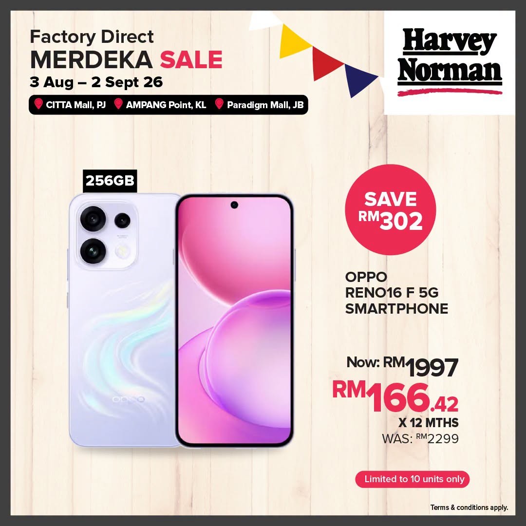 Harvey-Norman-Malaysia-Factory-Direct-Merdeka-Sale-9 3 August–2 September 2026: Harvey Norman Malaysia Factory Direct Merdeka Sale – Save Up to 80% on Home Appliances, Furniture and Electronics Promotion at Citta Mall, Ampang Point & Paradigm Mall JB