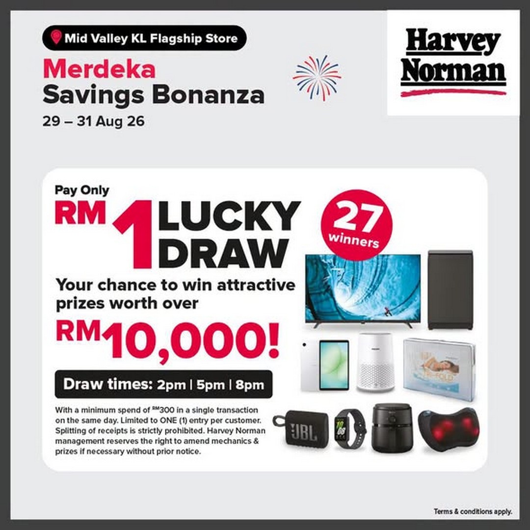 Harvey-Norman-Malaysia-Merdeka-Savings-Bonanza-Promotion-1 29-31 August 2026: Harvey Norman Malaysia, Merdeka Savings Bonanza Promotion with RM1 Lucky Draw, Sure Win Prizes and In-Store Activities