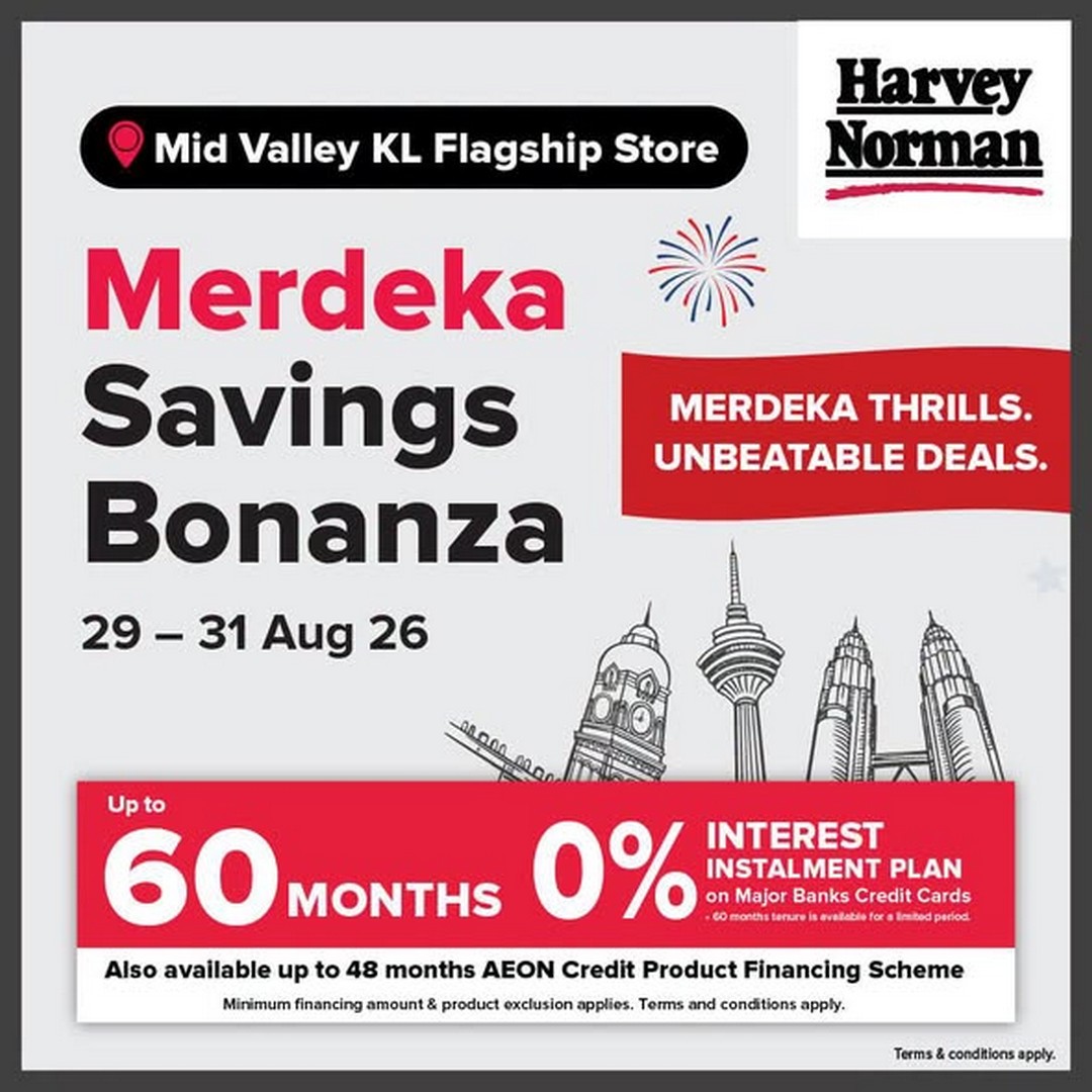 Harvey-Norman-Malaysia-Merdeka-Savings-Bonanza-Promotion 29-31 August 2026: Harvey Norman Malaysia, Merdeka Savings Bonanza Promotion with RM1 Lucky Draw, Sure Win Prizes and In-Store Activities