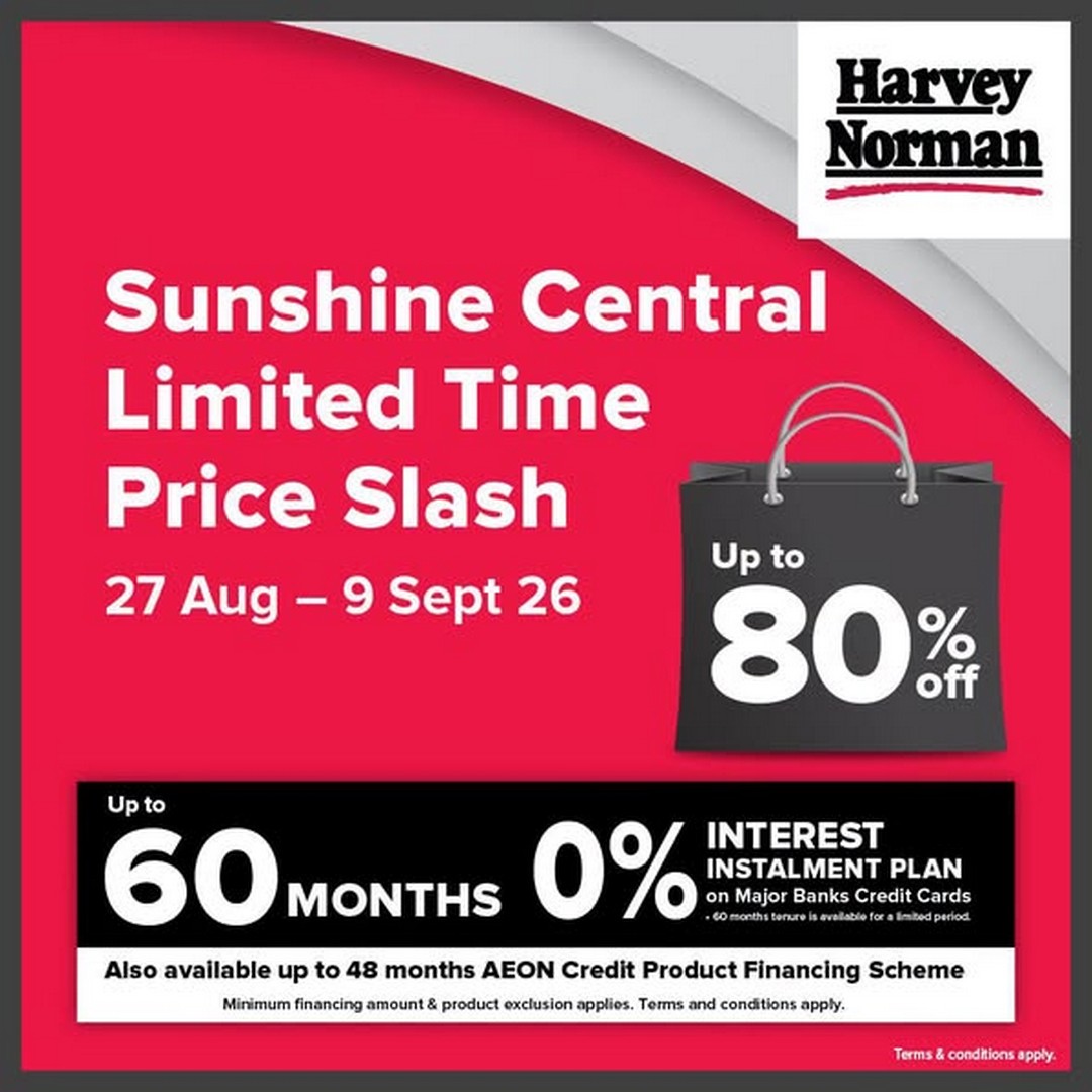 Harvey-Norman-Malaysia-Sunshine-Central-Limited-Time-Price-Slash 27 August-9 September 2026: Harvey Norman Malaysia Sunshine Central Limited Time Price Slash Promotion, Save Up to 80% Off on Selected Favourites
