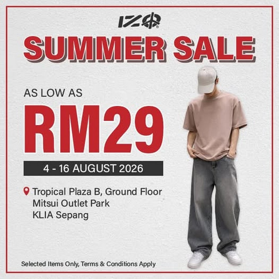 IZO-JEANS-Summer-Sale-Promotion-at-Mitsui-Outlet-Park-KLIA-Sepang 4-16 August 2026: IZO JEANS Summer Sale Promotion at Mitsui Outlet Park KLIA Sepang, Selected Items From RM29 Fashion Deals