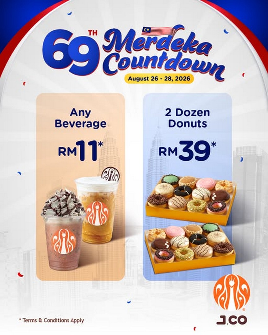 J.CO-Donuts-Coffee-Malaysia-Merdeka-Promotion 26-28 August 2026: J.CO Donuts & Coffee Malaysia Merdeka Promotion – Any Beverage RM11 and 2 Dozen Donuts RM39