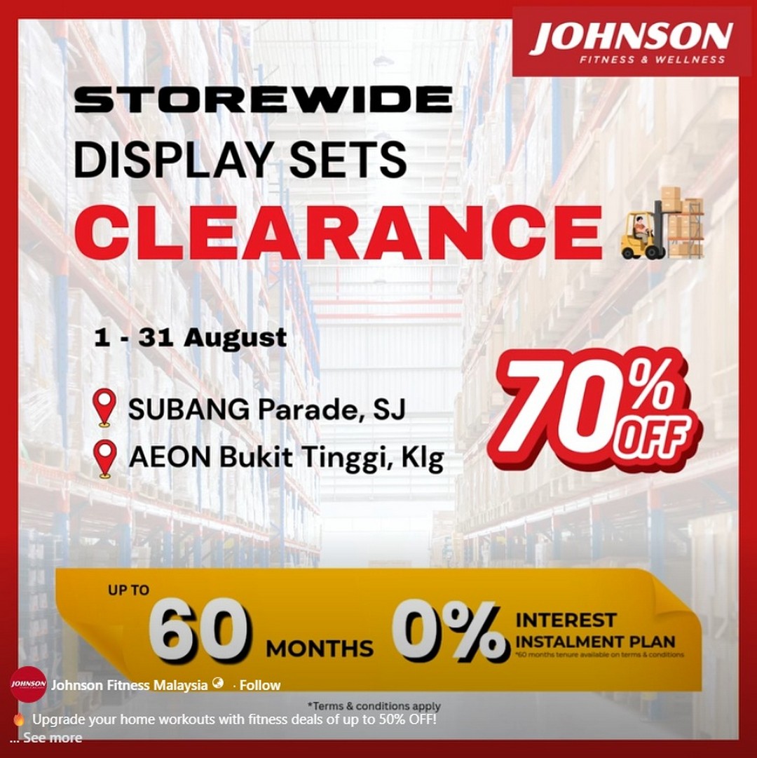 Johnson-Fitness-Malaysia-Up-to-50-OFF-Selected-Fitness-Equipment 1-31 August 2026: Johnson Fitness Malaysia: Up to 50% OFF Selected Fitness Equipment August Sale and Monthly Payment Promotion