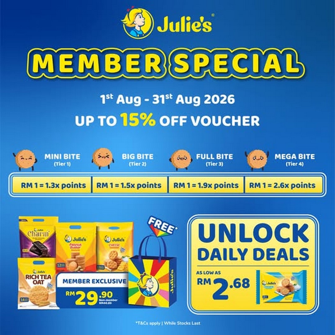Julies-Biscuits-Members-Month-Rewards-Daily-Deals 1-31 August 2026: Julie's Biscuits: Member's Month Rewards, Daily Deals From RM2.68 and Up to 15% Off Promotion