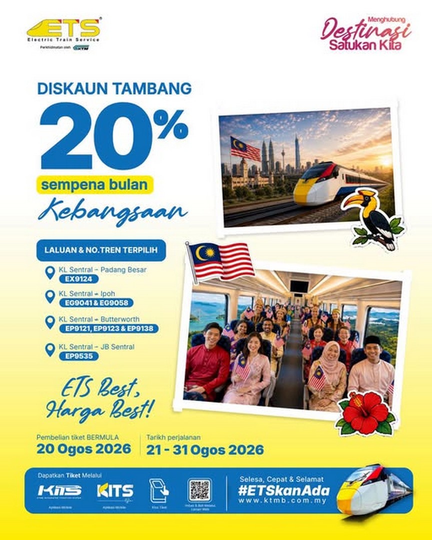 KTM-Berhad-ETS-Best-Price-20-Discount-Promotion 21-31 August 2026: KTM Berhad ETS Best Price 20% Discount Promotion for Selected Routes and Train Numbers During National Month