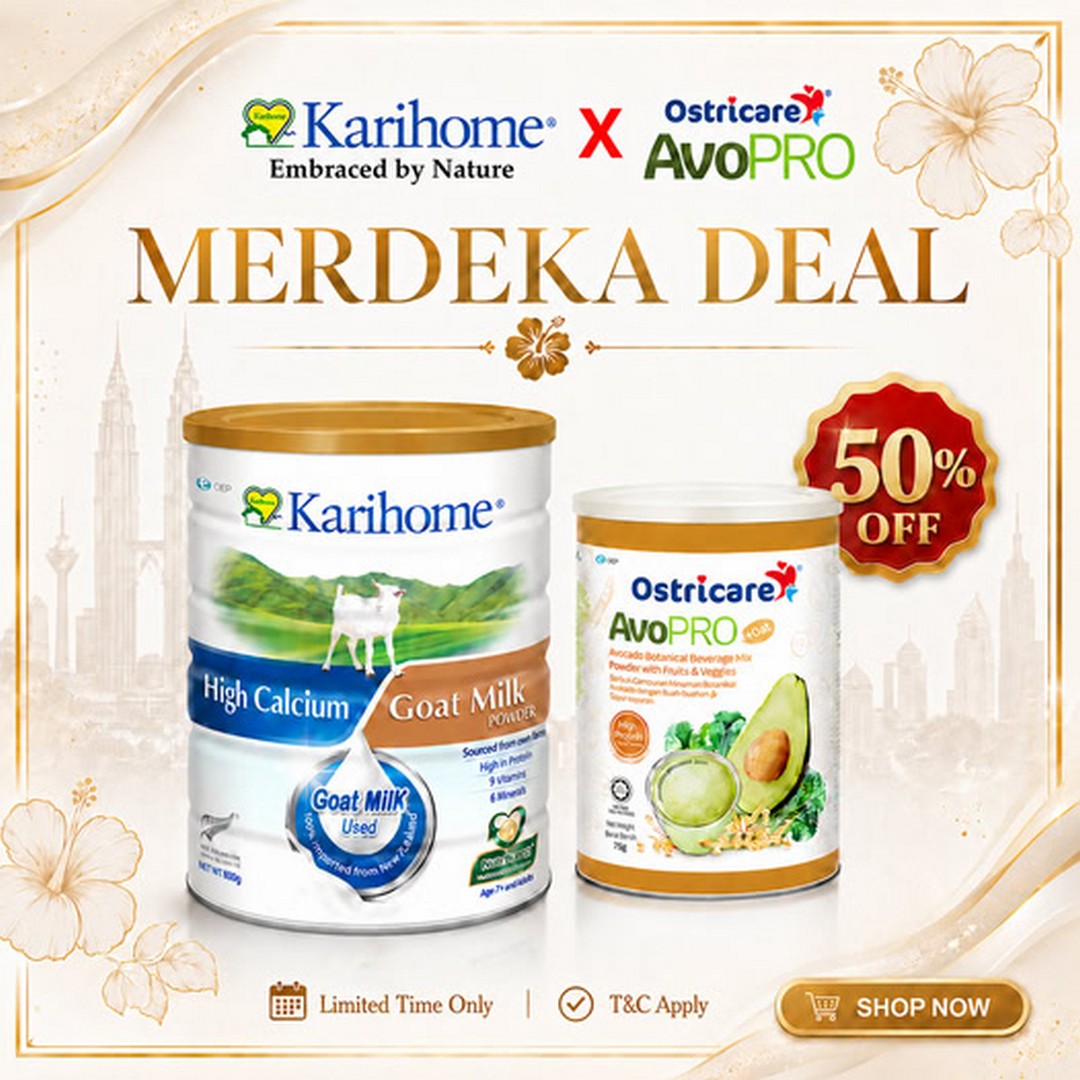 Karihome-Malaysia-Merdeka-50-OFF-High-Calcium-Goat 11 August 2026 onwards: Karihome Malaysia: Merdeka 50% OFF High Calcium Goat Milk Powder & Ostricare AvoPRO Bundle Promotion