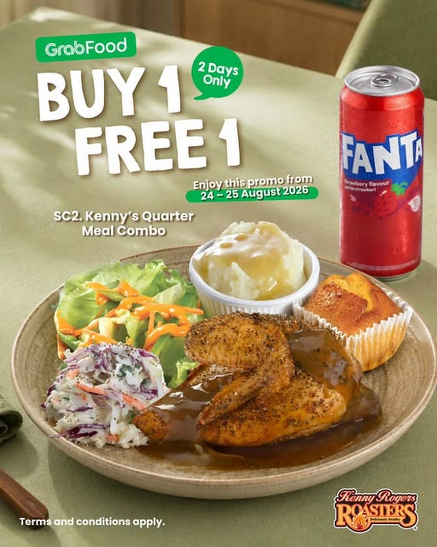Kenny-Rogers-ROASTERS-Malaysia-2-Day-Buy-1-Free-1 24-25 August 2026: Kenny Rogers ROASTERS Malaysia: 2-Day Buy 1 Free 1 Quarter Meal Combo Promotion via GrabFood