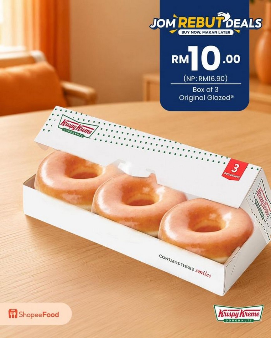 Krispy-Kreme-RM10-for-3-Original-Glazed-Doughnuts-ShopeeFood 17 August 2026 Onwards: Krispy Kreme: RM10 for 3 Original Glazed Doughnuts ShopeeFood Jom Rebut Deals Promotion