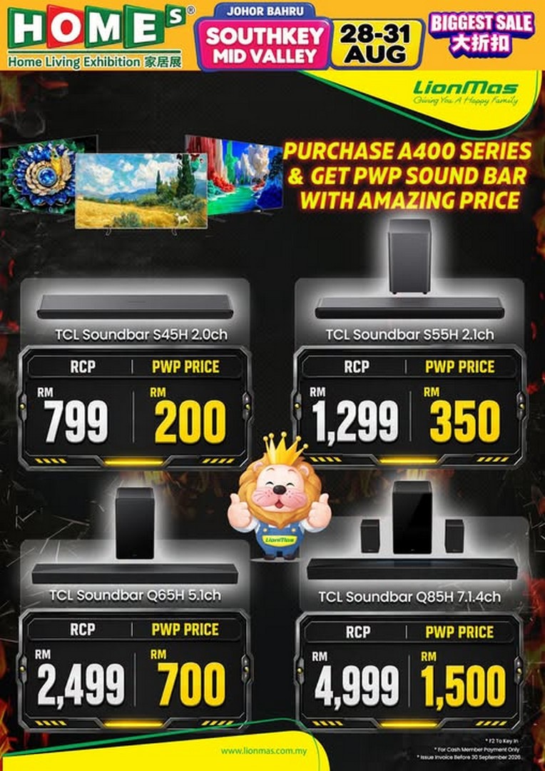 Lionmas-Furnishers-HQ-TCL-Soundbar-Promotion 28-31 August 2026: Lionmas Furnishers HQ TCL Soundbar Promotion at HOME’S Southkey Mid Valley, Johor Bahru