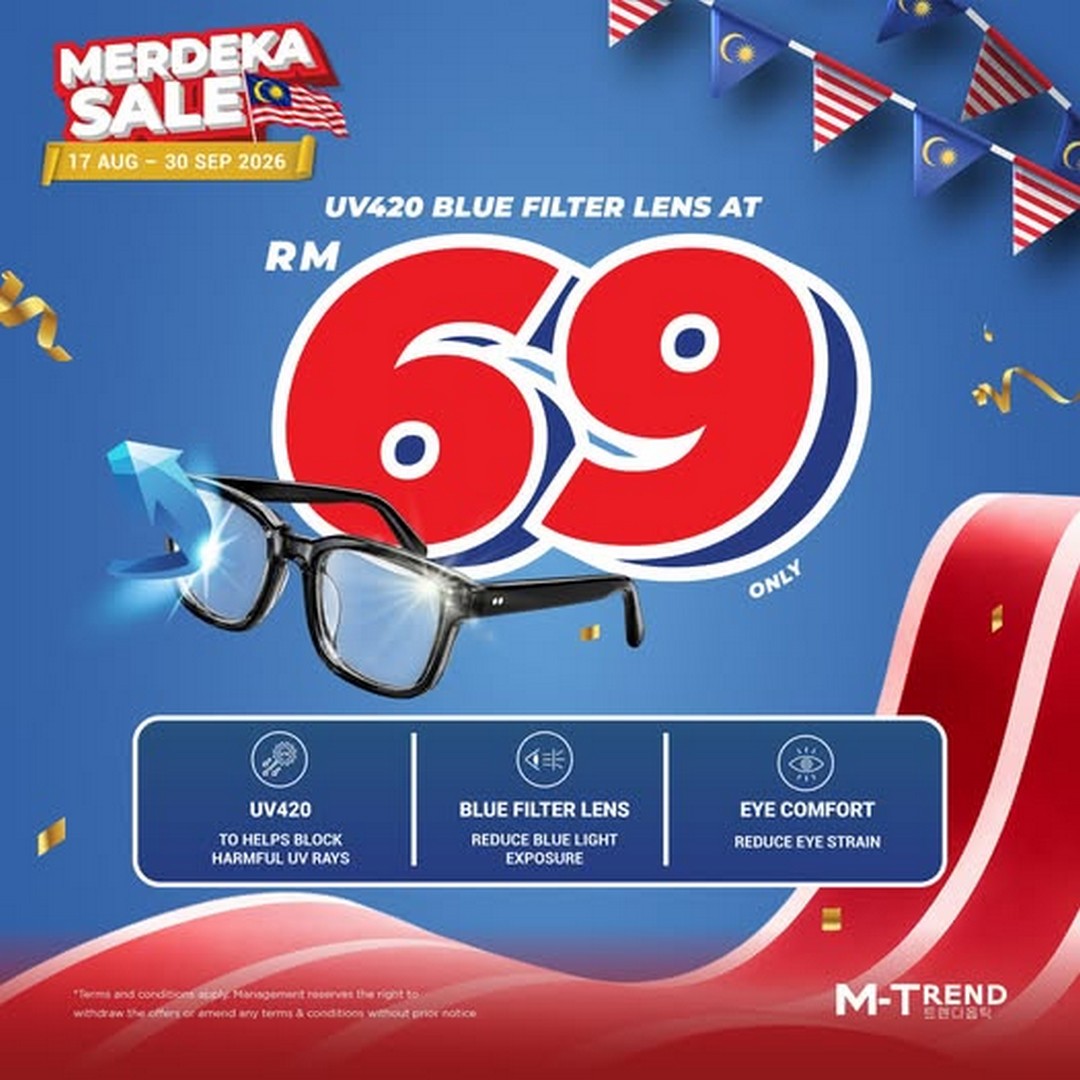 M-Trend-Malaysia-Merdeka-Sale-Promotion 17 August-30 September 2026: M-Trend Malaysia: Merdeka Sale Promotion with UV420 Blue Filter Lens from RM69