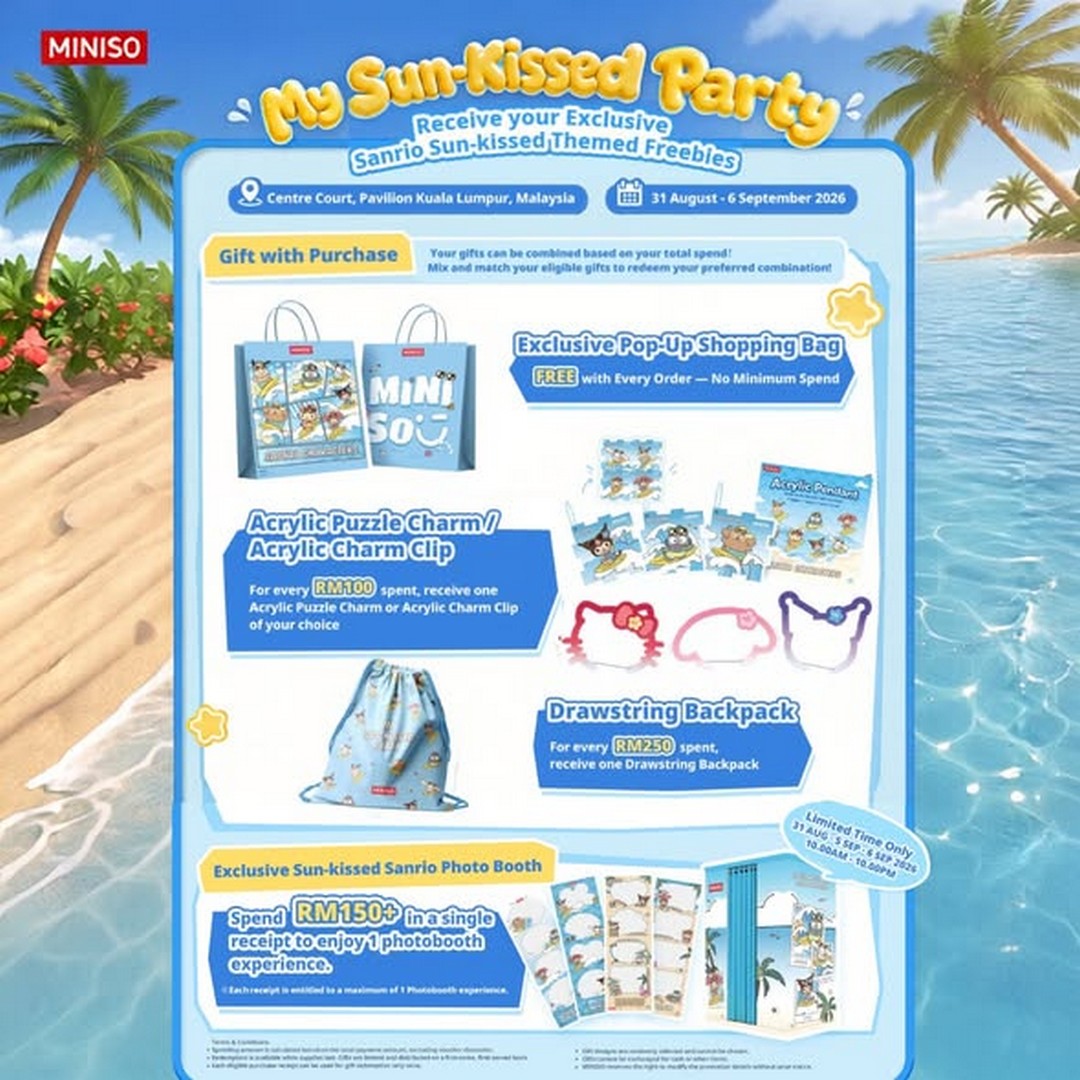 MINISO-Malaysia-Sanrio-Sun-Kissed-Pop-Up-Promotion 31 August-6 September 2026: MINISO Malaysia: Sanrio Sun-Kissed Pop-Up Promotion with Free Sanrio Gifts and Photobooth at Pavilion Kuala Lumpur