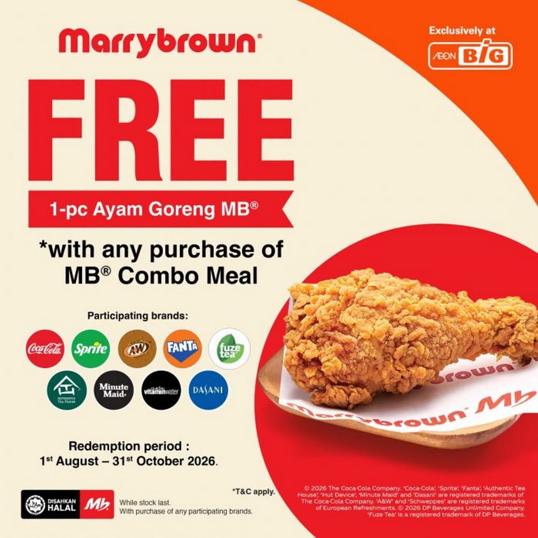 Marrybrown-Free-Ayam-Goreng-MB-Promotion 1 August-31 October 2026: Marrybrown Free Ayam Goreng MB Promotion, Enjoy FREE 1-Piece Fried Chicken with MB Combo Meal at AEON BiG Outlets
