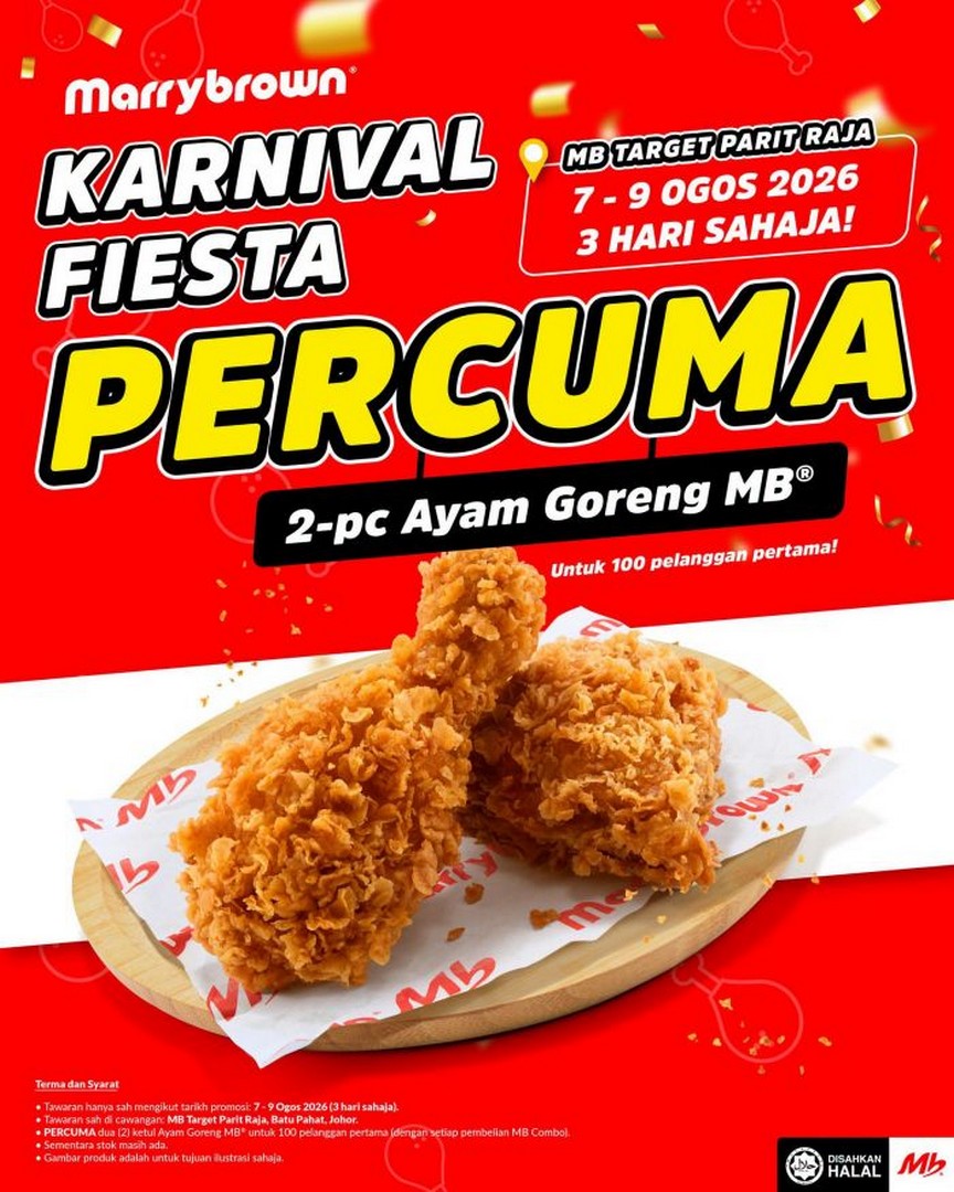 Marrybrown-Karnival-Fiesta-Promotion 7-9 August 2026: Marrybrown Karnival Fiesta Promotion at MB Target Parit Raja – FREE 2-pc Ayam Goreng MB, Spin & Win Rewards and Exclusive 3-Day Dining Event in Johor