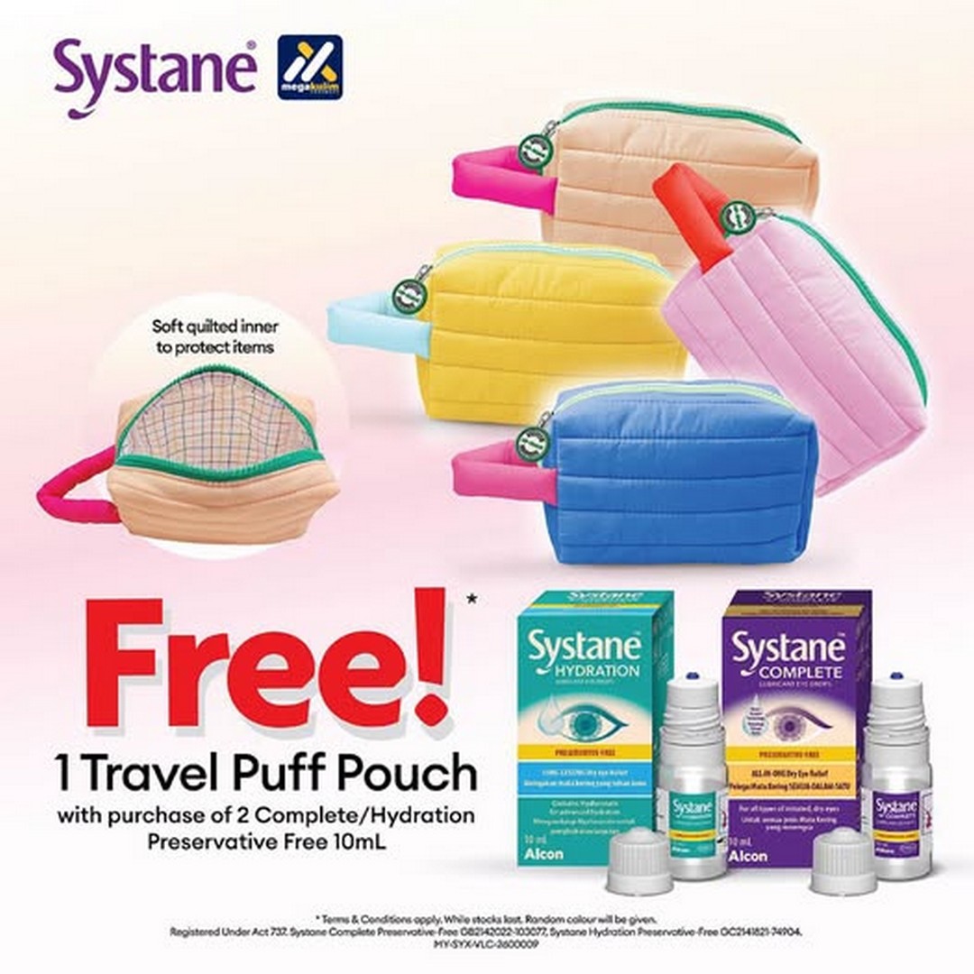 Mega-Kulim-Pharmacy-Systane-Eye-Care-Travel-Puff-Pouch-Free 1 August-30 September 2026: Mega Kulim Pharmacy: Systane Eye Care Travel Puff Pouch Free Gift Promotion for Eye Care Essentials