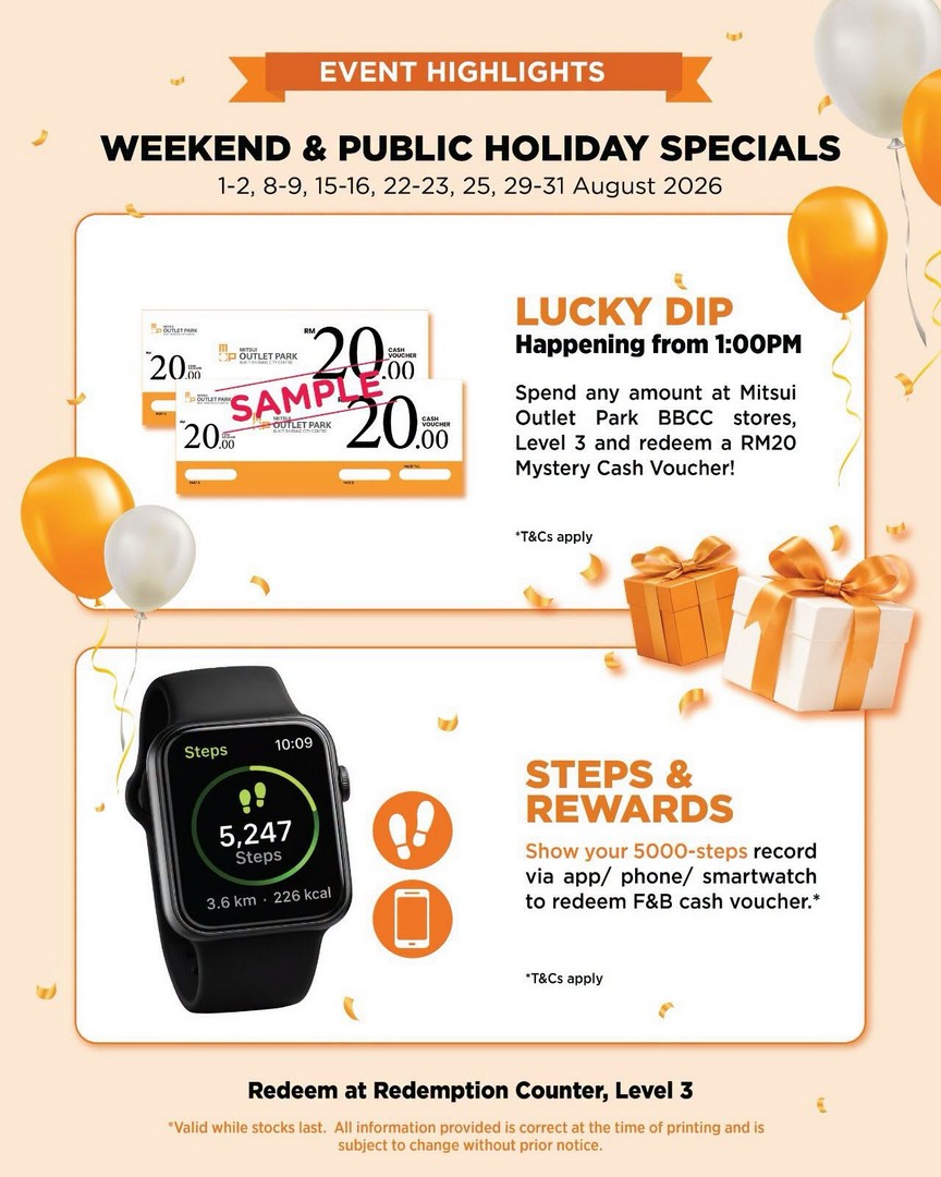 Mitsui-Outlet-Park-BBCC-1st-Anniversary-Celebration-with-RM60000-Lucky-Draw-5 1-31 August 2026: Mitsui Outlet Park BBCC: 1st Anniversary Celebration with RM60,000 Lucky Draw, Spend & Redeem Rewards and Exclusive Deals