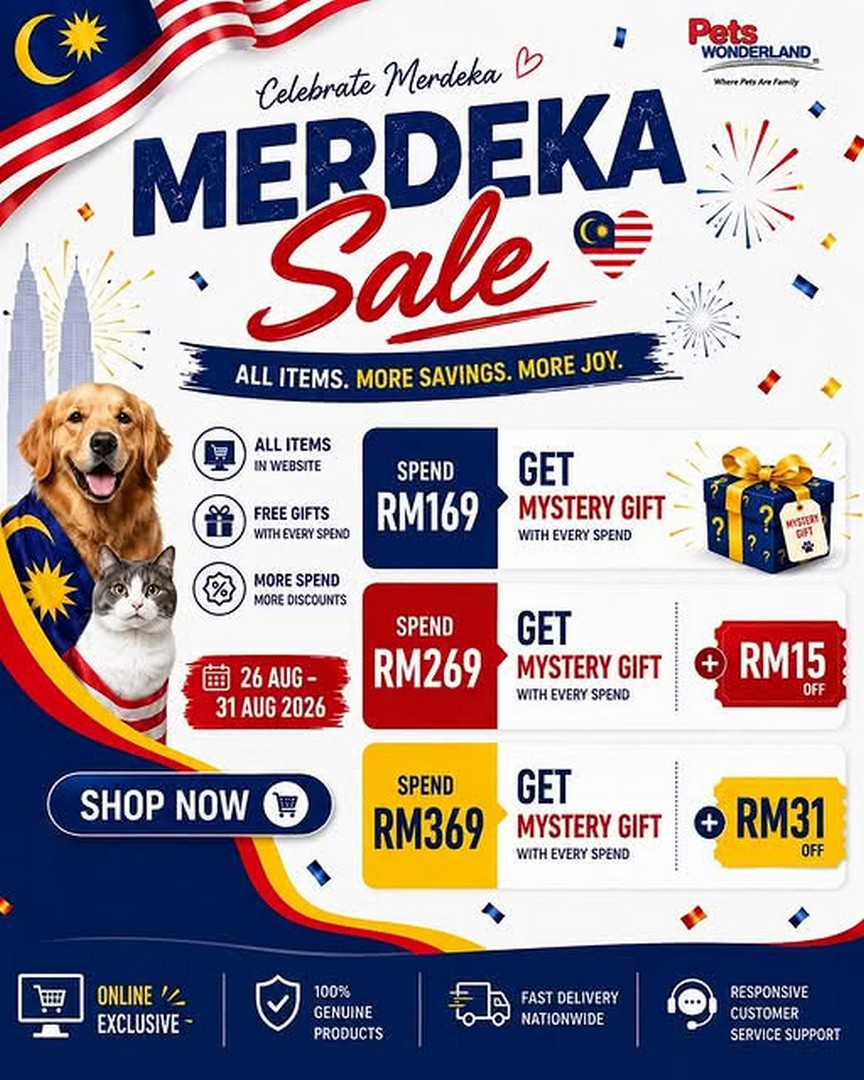 PetsWonderland-Malaysia-Merdeka-Sale 26-31 August 2026: PetsWonderland Malaysia: Merdeka Sale with Mystery Gifts and Up to RM31 OFF on Pet Shopping
