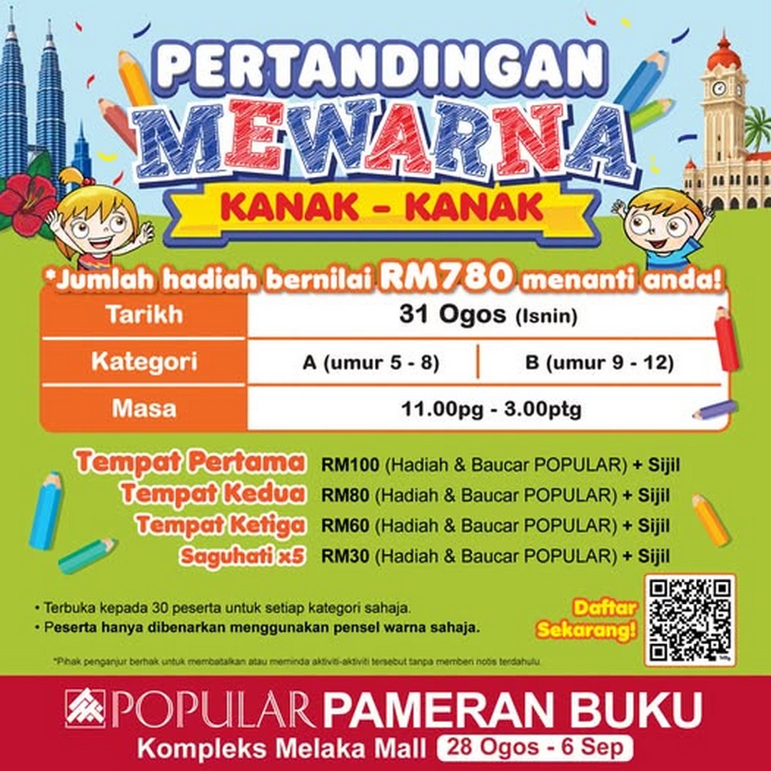 Popular-Book-Malaysia-Childrens-National-Day-Colouring-Competition 31 August 2026: Popular Book Malaysia: Children’s National Day Colouring Competition at Melaka Mall Complex
