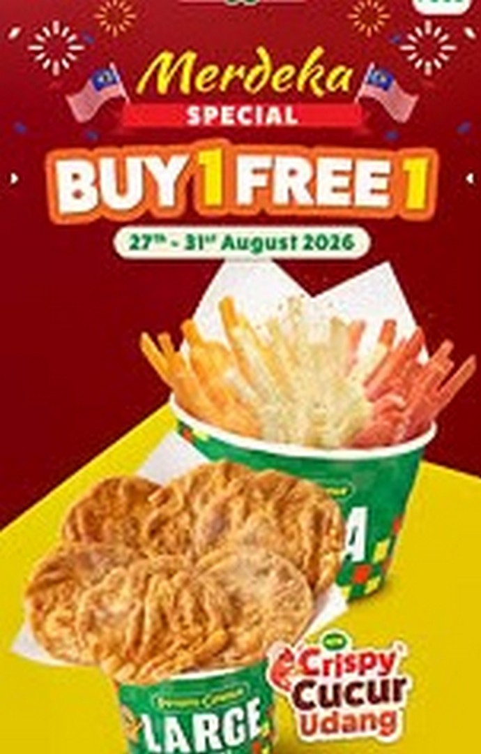 Potato-Corner-Malaysia-Merdeka-Buy-1-Free-1-Promotion 27-31 August 2026: Potato Corner Malaysia: Merdeka Buy 1 Free 1 Promotion on Selected Snacks via Grab