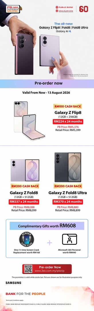 Public-Bank-Samsung-Galaxy-Z-Flip8 Now Till 13 August 2026: Public Bank Samsung Galaxy Z Flip8/Fold8/Fold8 Ultra Pre-Order Promotion With Cash Back And Complimentary Gifts Worth RM608