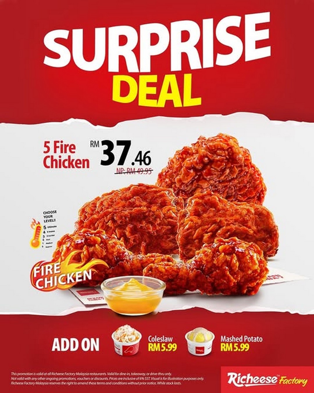 Richeese-Factory-Malaysia-Fire-Chicken-5-Piece-Deal 21-24 August 2026: Richeese Factory Malaysia: Fire Chicken 5-Piece Deal at RM37.46, Plus Affordable Sides