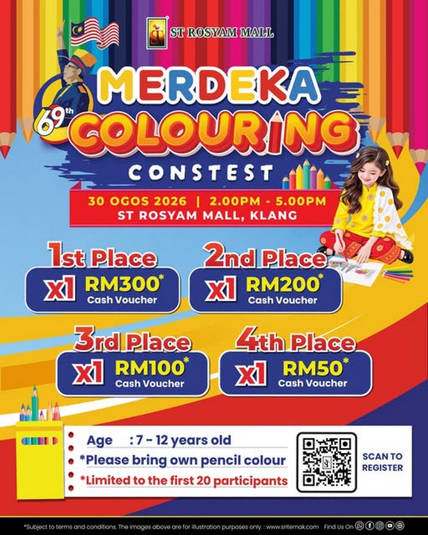 ST-Rosyam-Mall-Merdeka-Colouring-Contest 30 August 2026: ST Rosyam Mall: Merdeka Colouring Contest for Children with RM300 Cash Voucher Prizes: Event at 2.00pm-5.00pm in Klang