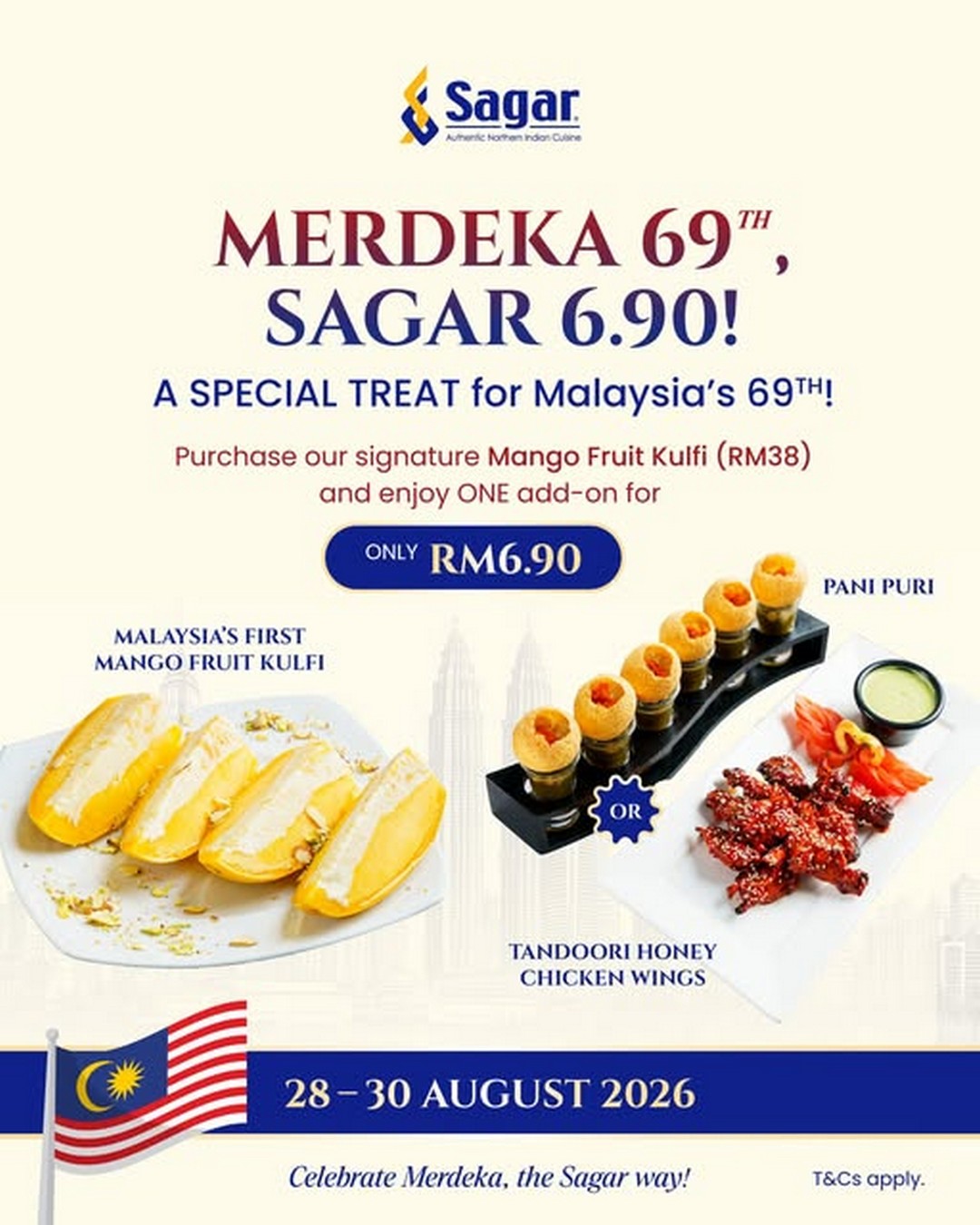 Sagar-Restaurant-Merdeka-Promotion-with-RM6.90-Add-On-Deals 28-30 August 2026: Sagar Restaurant: Merdeka Promotion with RM6.90 Add-On Deals on Pani Puri or Tandoori Honey Chicken Wings in Bangsar