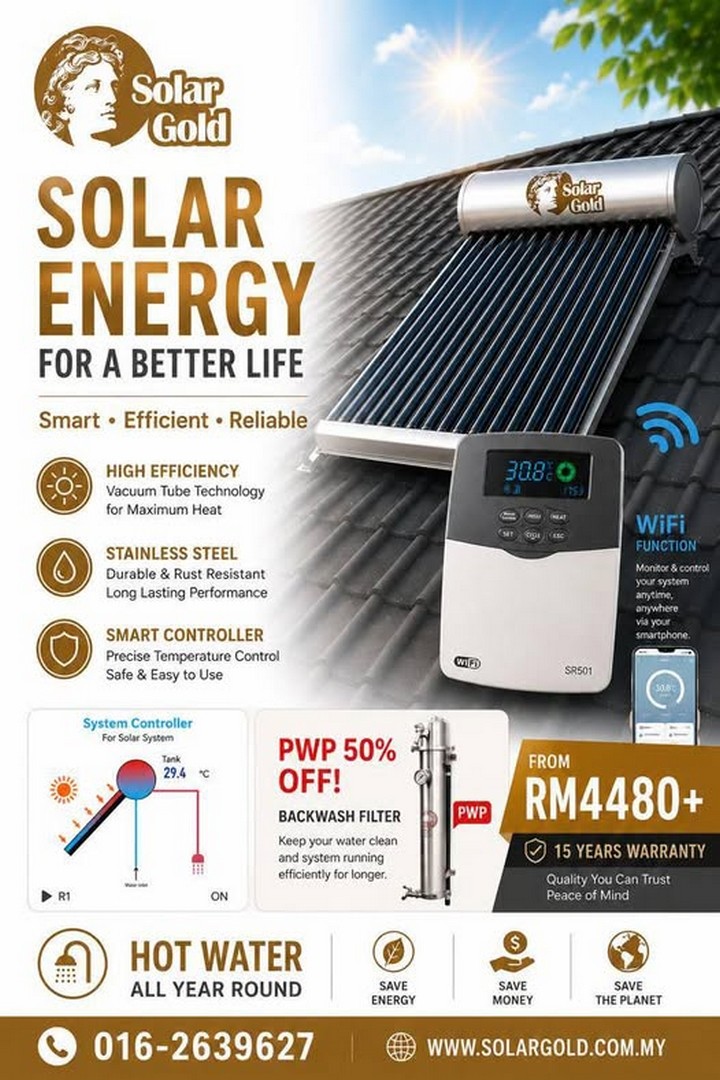 SolarGold-Malaysia-Premium-Series-Solar-Water-Heater-Promotion 13 August 2026 onwards: SolarGold Malaysia Premium Series Solar Water Heater Promotion, From RM4,480 With Free Gift and 50% Off Backwash Filter