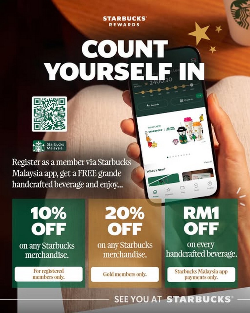 Starbucks-Malaysia-Promotion-–-Free-Grande-Beverage 27 August 2026 onwards: Starbucks Malaysia: Promotion – Free Grande Beverage for New Starbucks Rewards Members Plus App and Merchandise Discounts