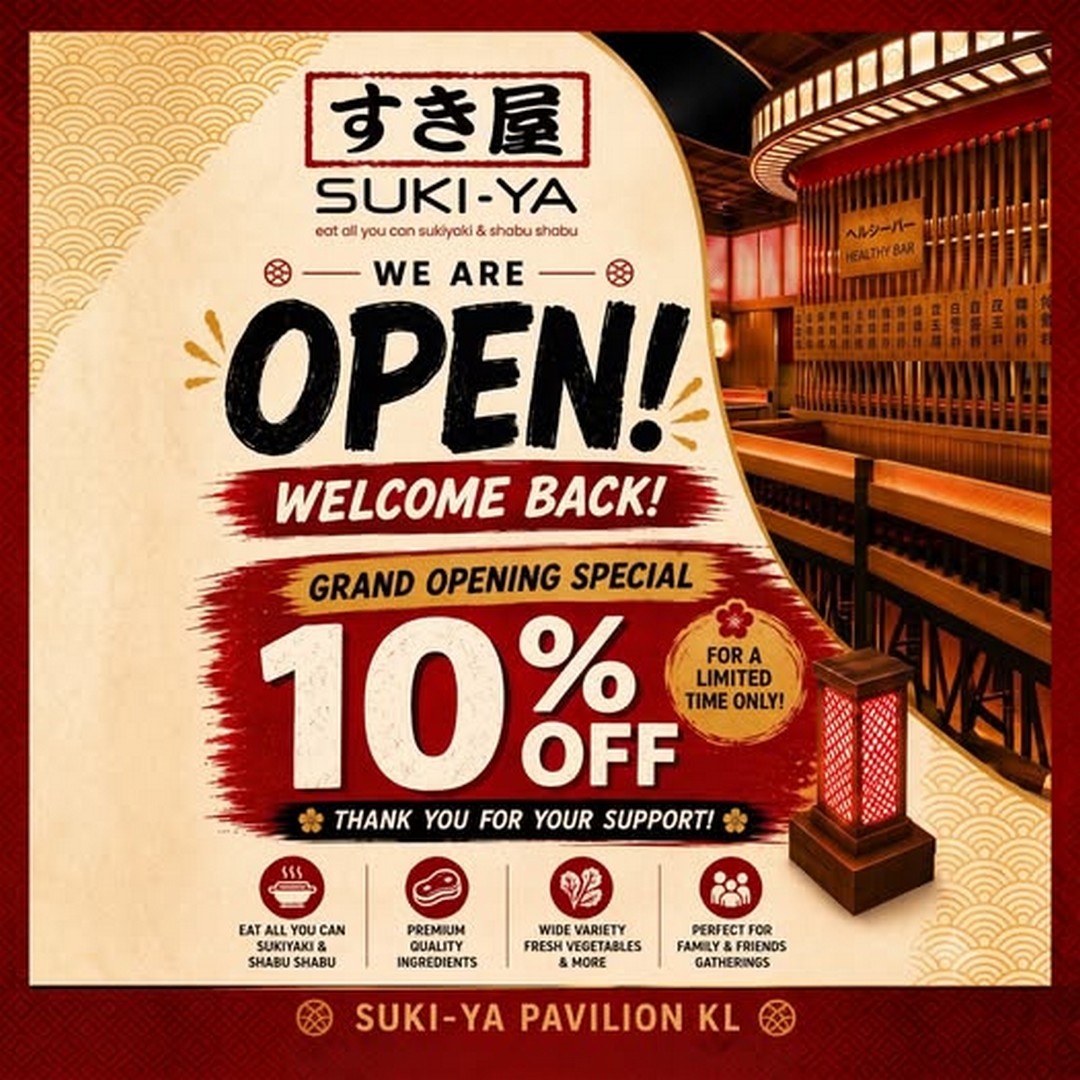 Suki-Ya-Malaysia-Opening-Promotion-With-10-Off Now till 16 August 2026: Suki-Ya Malaysia: Opening Promotion With 10% Off All Day Dining Deal At KL Bukit Bintang