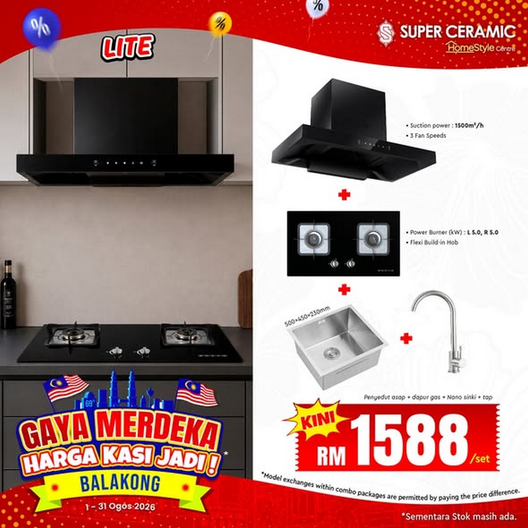 Super-Ceramic-Merdeka-Kitchen-Combo-Sale-1 1-31 August 2026: Super Ceramic Merdeka Kitchen Combo Sale – Kitchen Sets from RM1,588 at Balakong
