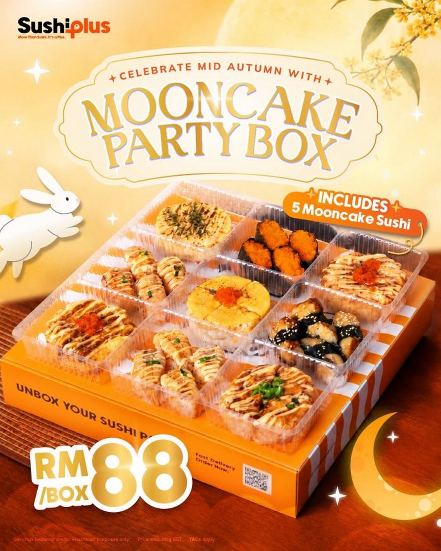 Sushi-Plus-RM88-Mooncake-Party-Box-Mid-Autumn-Promotion 31 August 2026 onwards: Sushi Plus: RM88 Mooncake Party Box Mid-Autumn Promotion With 5 Unique Sushi Flavours