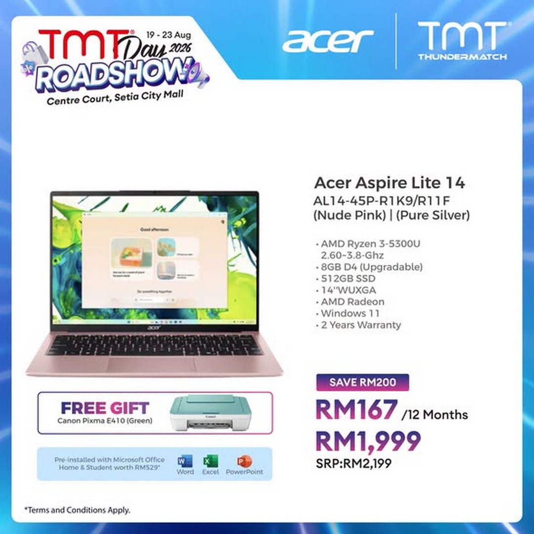 TMT-Malaysia-Acer-Laptop-Deals-Up-to-RM700-Off-at-TMT-Day-1 19-23 August 2026: TMT Malaysia: Acer Laptop Deals Up to RM700 Off at TMT Day Roadshow 2026 – Sale Promotion at Setia City Mall