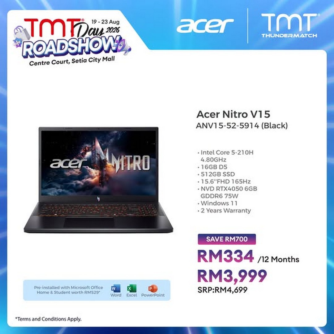 TMT-Malaysia-Acer-Laptop-Deals-Up-to-RM700-Off-at-TMT-Day-3 19-23 August 2026: TMT Malaysia: Acer Laptop Deals Up to RM700 Off at TMT Day Roadshow 2026 – Sale Promotion at Setia City Mall