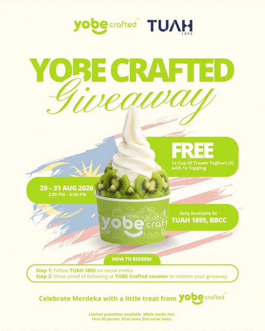 TUAH-1895-Merdeka-Giveaway-–-Get-a-FREE-Small-Frozen-Yogurt 29-31 August 2026: TUAH 1895: Merdeka Giveaway – Get a FREE Small Frozen Yogurt with One Topping at Yobe Crafted