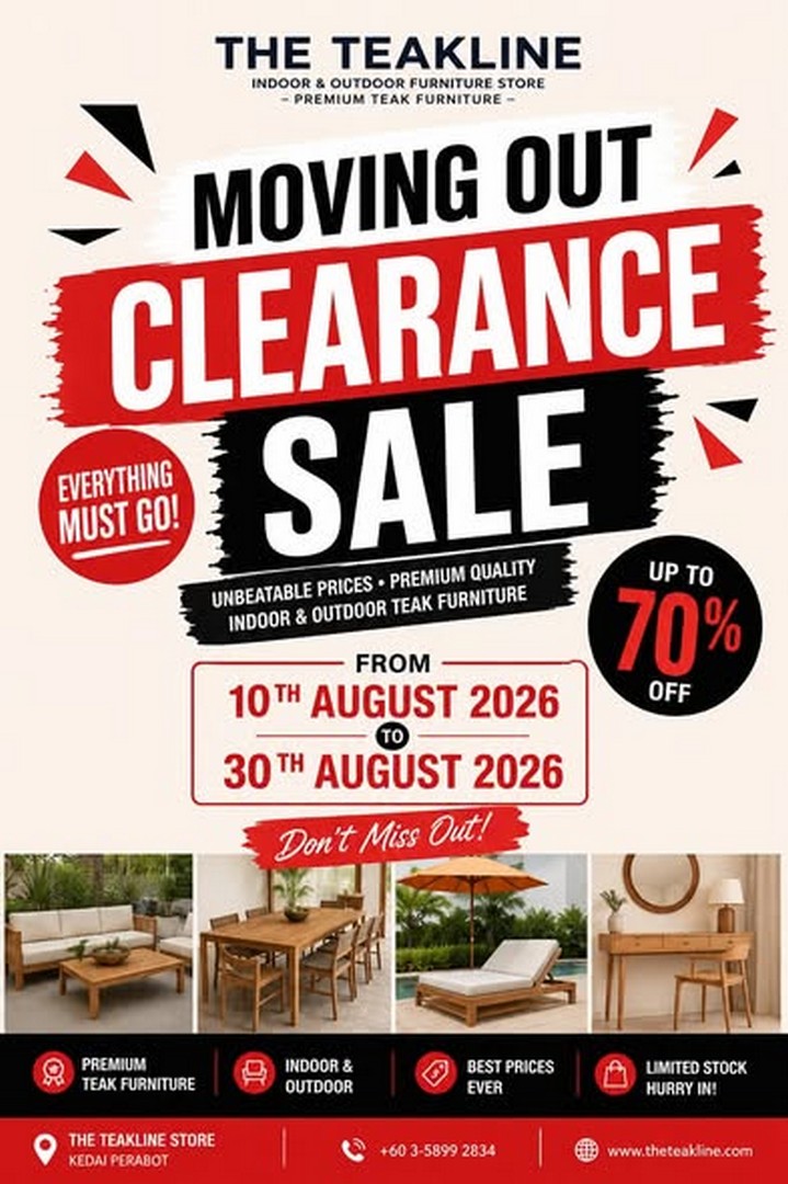 The-Teakline-Furniture-Moving-Out-Clearance-Sale 10-30 August 2026: The Teakline Furniture: Moving Out Clearance Sale on Premium Teak Indoor and Outdoor Furniture