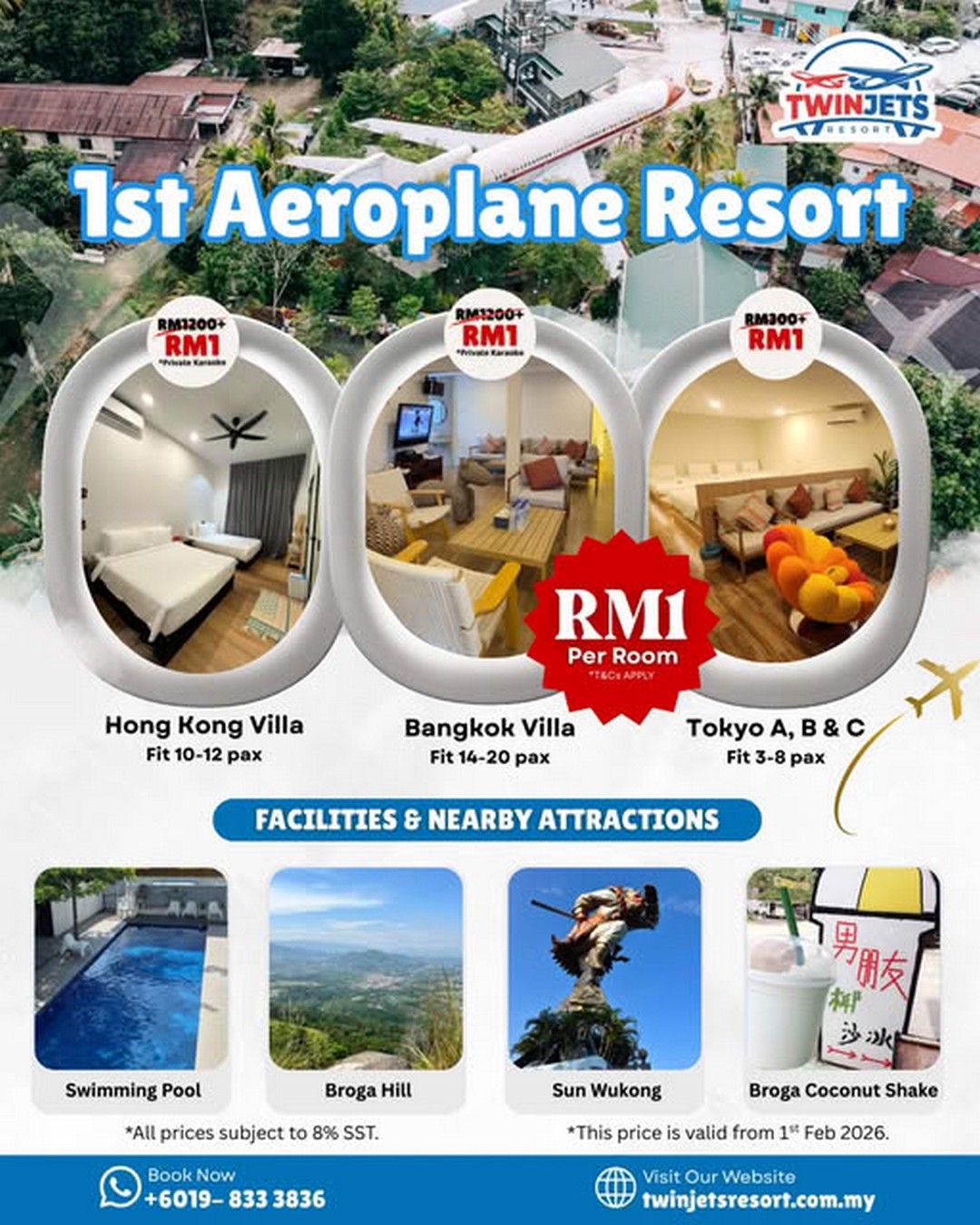 Twin-Jets-Resort-RM1-Room-Promotion 1 February 2026 onwards: Twin Jets Resort: RM1 Room Promotion for Tokyo, Bangkok and Hong Kong Villas with Meal & Facilities Package