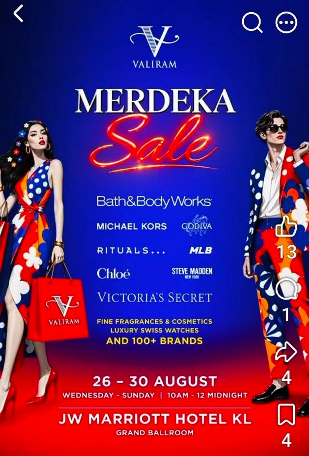 VALIRAM-Branded-Warehouse-Merdeka-Sale-2026 26–30 August 2026: VALIRAM Branded Warehouse Merdeka Sale 2026 – 100+ Fashion, Beauty, Lifestyle & Luxury Watch Brands at JW Marriott Hotel KL