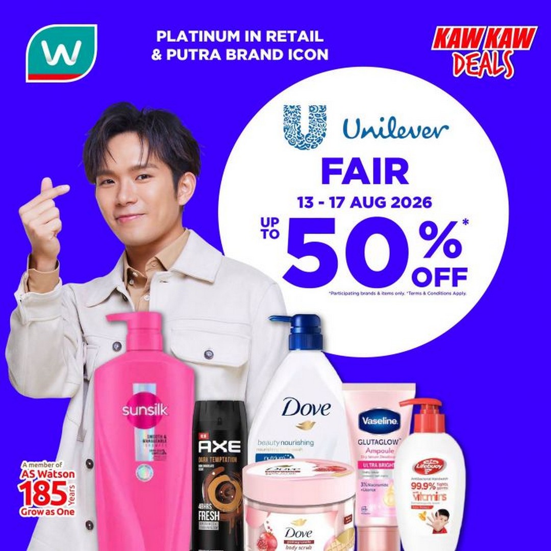 Watsons-Malaysia-Unilever-Fair-Up-to-50-OFF-Promotion 13-17 August 2026: Watsons Malaysia: Unilever Fair Up to 50% OFF Promotion on Everyday Personal Care Essentials