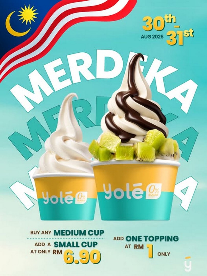 Yole-Malaysia-Merdeka-Promotion-–-Medium-Cup-Deal 30-31 August 2026: Yolé Malaysia Merdeka Promotion – Medium Cup Deal with RM6.90 Small Cup and RM1 Topping