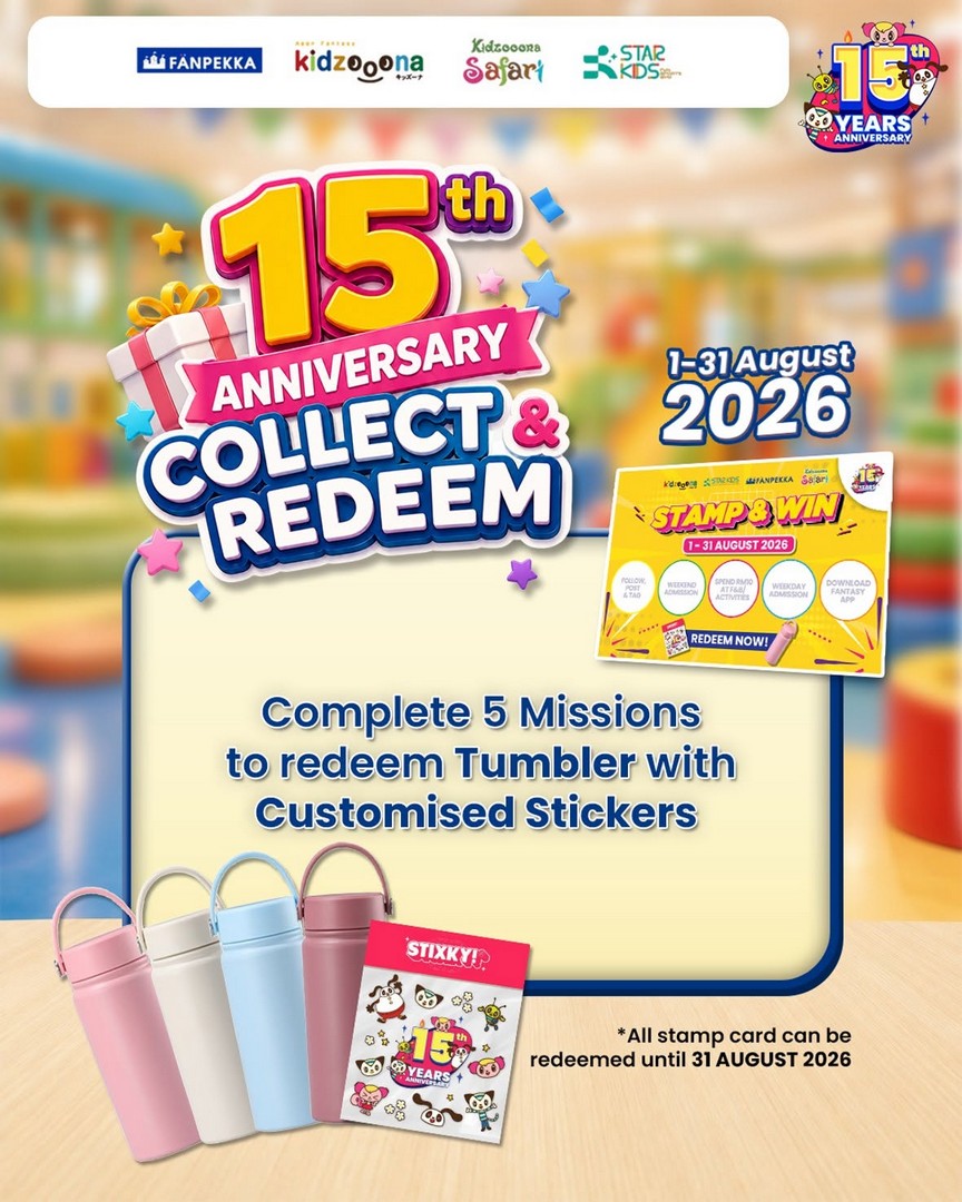 kidzooona-Malaysia-15th-Anniversary-Collect-Redeem-Promotion 1-31 August 2026: kidzooona Malaysia: 15th Anniversary Collect & Redeem Promotion with Exclusive Tumbler and Customised Sticker Sheet