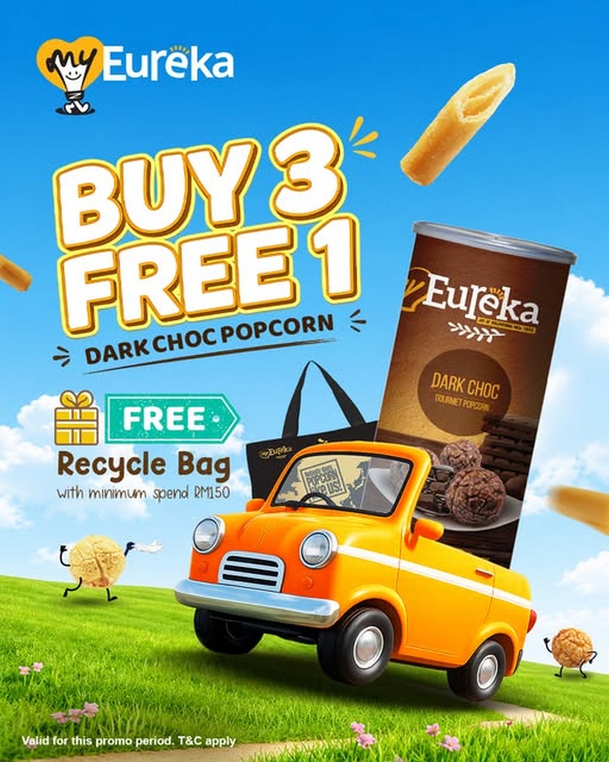 myEureka-Snack-Promotion-–-Buy-3-Get-1-Free-Dark-Choc-Popcorn 19 August 2026 onwards: myEureka Snack Promotion – Buy 3 Get 1 Free Dark Choc Popcorn, Free Recycle Bag and Vouchers