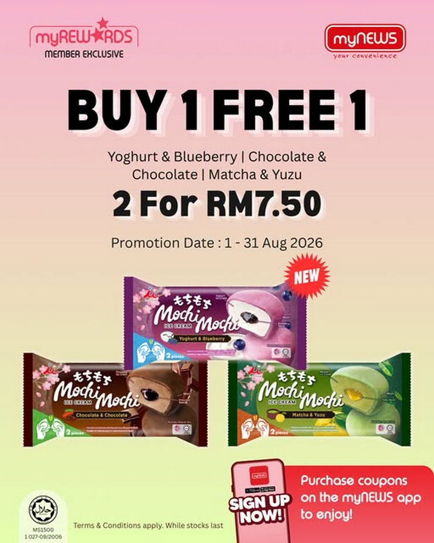 myNEWS-Malaysia-Buy-1-Get-1-FREE-Mochi-Mochi-Coupon-Promotion 1-31 August 2026: myNEWS Malaysia: Buy 1, Get 1 FREE Mochi Mochi Coupon Promotion for Double the Chewy Treat