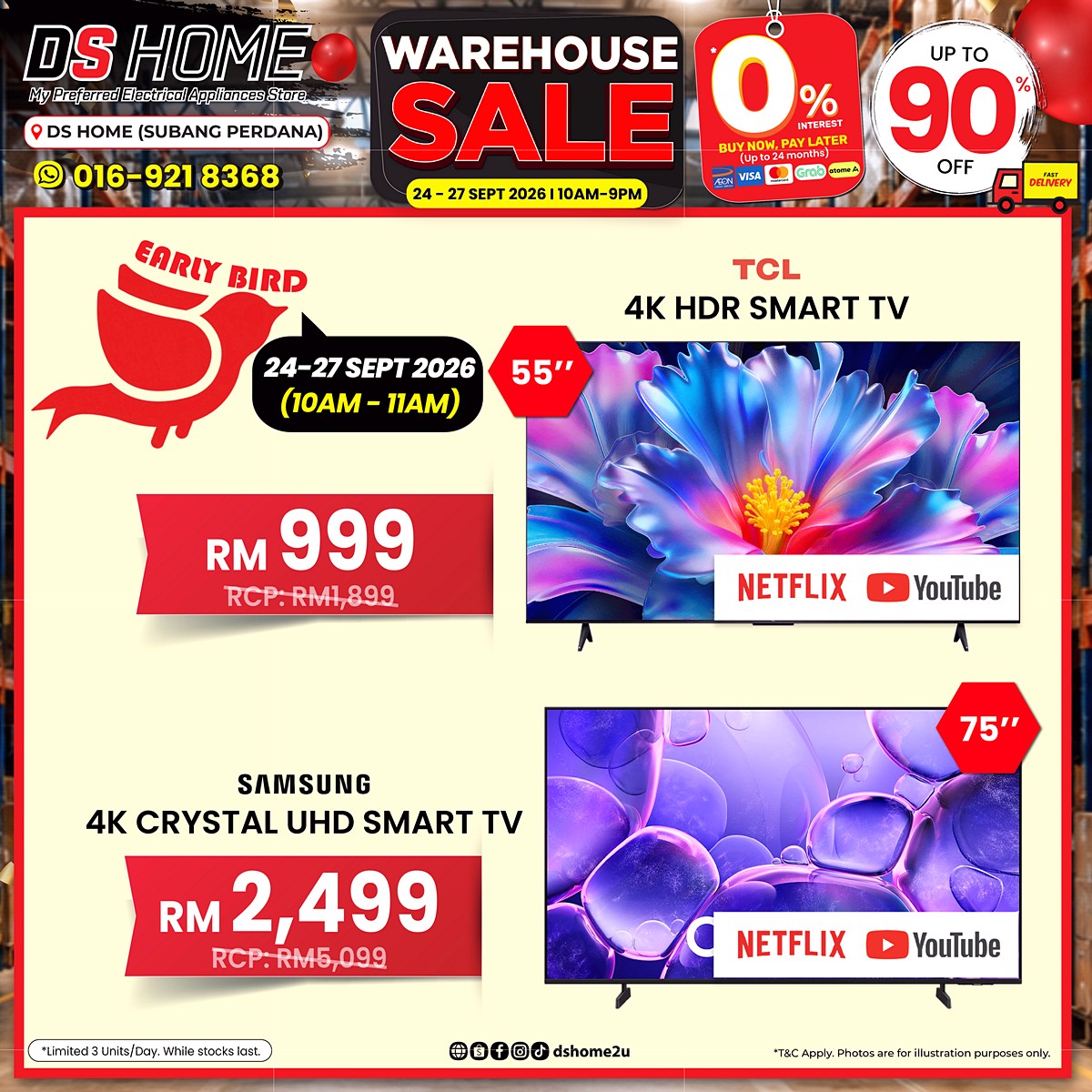 2409_SP-Warehouse-Sale-Early-Bird-02 24–27 September 2026: DS Home Warehouse Sale, Up to 90% Off TVs, Fridges, Washers & Air Conditioners, Early Bird Deals in Subang Perdana