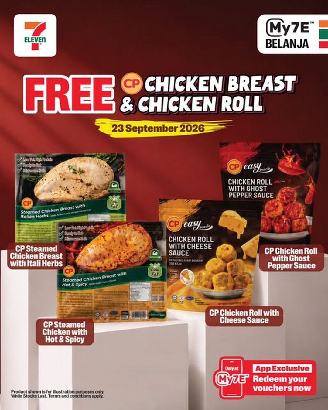 7-Eleven-Malaysia-FREE-CP-Chicken-Breast-Chicken-Roll-Promotion 23-30 September 2026: 7-Eleven Malaysia: FREE CP Chicken Breast & Chicken Roll Promotion with My7E App, Selected Stores Only