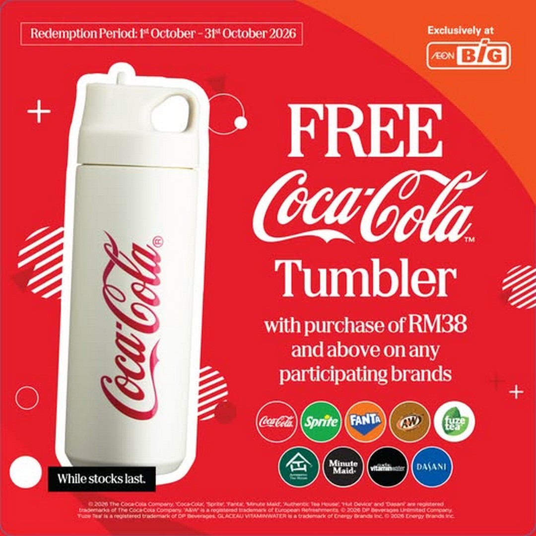 AEON-BiG-Coca-Cola-Tumbler-Free-with-RM38-Spend-Promotion 1-31 October 2026: AEON BiG: Coca-Cola Tumbler Free with RM38 Spend Promotion at Participating Brands